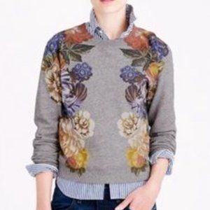 J. Crew Floral Dutch Cropped Sweater Grey Size S